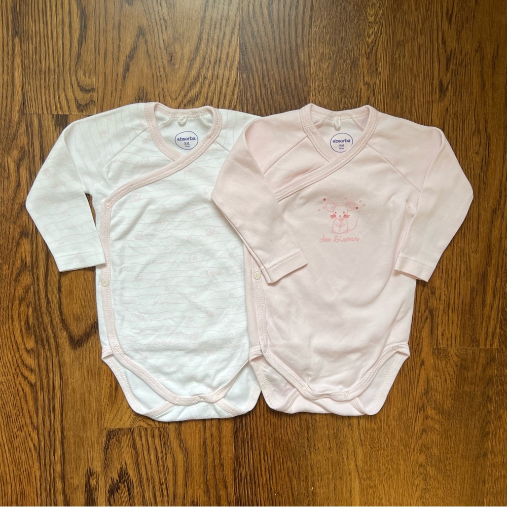 Absorba Kimono Bisous and Mouse White and Pink Bodysuits